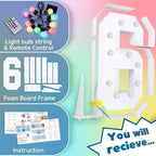 imprsv 4FT Colorful Marquee Numbers,18 Colors with Remote, Light Up Numbers 6 for 16th 60th Birthday Decorations Anniversary Party Decor, Pre-Cut Foam Board Kit, Mosaic Sign for Balloon