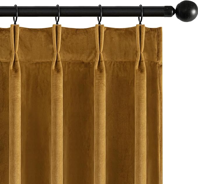 MIULEE Gold Velvet Blackout Curtains 96 inches Long, Pinch Pleated Drapes with Hooks, Thermal Insulated Pleat Design Luxury Panels for Living Room Bedroom, Set of 2