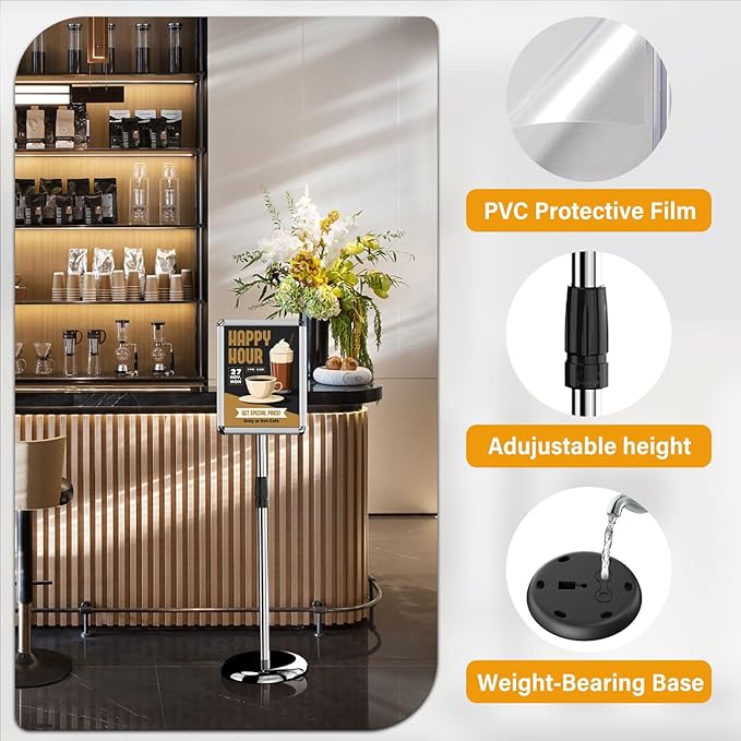 Sign Holder - 8.5 x 11 Inch Standing Floor Sign Stand for Vertical & Horizontal Sign Stand Displayed Pedestal Poster Holder, Snap Frame for School Church Business Show – Silver (6 Pack)