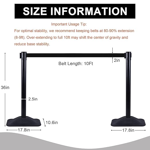 OangeStar 4-Pack Commercial Crowd Control Stanchions with 10ft Retractable Belt - Heavy Duty Queue Barriers for Events, Black Rubber Base Post for High Traffic Areas, Banks & Retail Stores