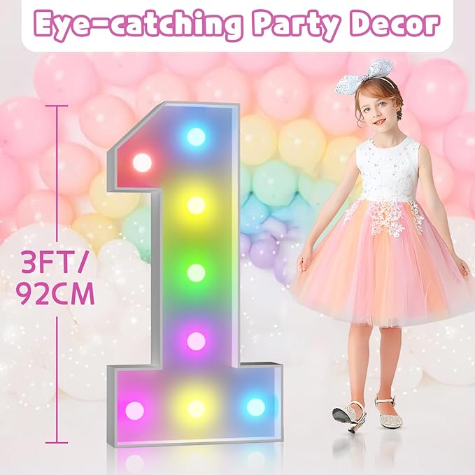 Marquee Numbers 27th Birthday Decoration: Colorful 3FT Large Light Up 27 Year Old Birthday Decorations Anniversary Backdrop Cardboard Sign 18 Colors Number 27 Mosaic Balloon Frame