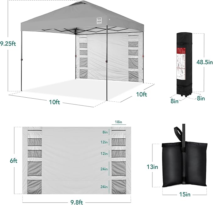 Best Choice Products 10x10ft Easy Pop Up Canopy w/Side Wall, 10 Pockets, Portable Carrying Case, 1-Button Setup, 4 Weight Bags - Silver