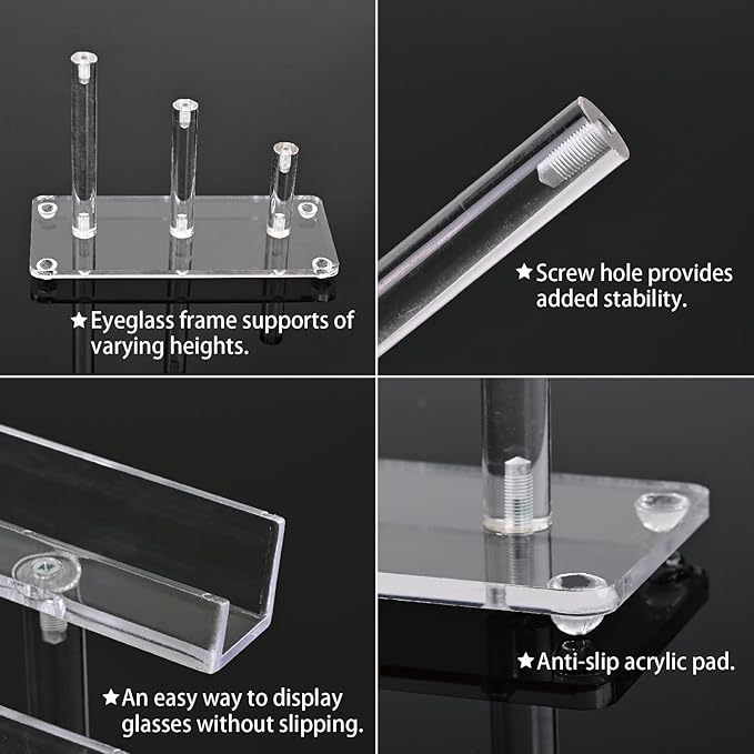 MOOCA 3 Tier Premium Acrylic Eyewear Display Stand, Sunglasses Rack Holder, Sunglasses Stand, Eyewear Organizer for Eyeglasses, 5 in H
