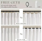 Beige White 70 Inch Wide Curtains 96 Inches Long for Living Room Light Filtering Semi Sheer Farmhouse Pleated Curtain with Hooks Rings for Patio Sliding Door Dining Room Large Window 1 Panel 70x96