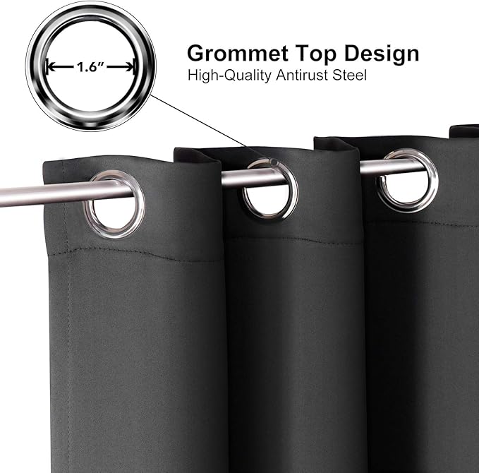 ChrisDowa Grommet Blackout Curtains for Bedroom - Thermal Insulated Room Darkening Curtains for Living Room (1 Panel Set, Dark Grey,52W x 45L)