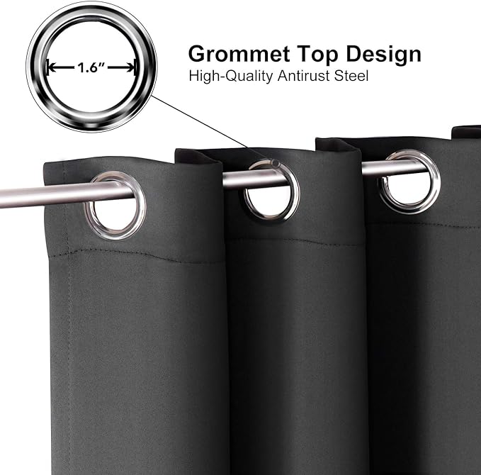 ChrisDowa Grommet Blackout Curtains for Bedroom - Thermal Insulated Room Darkening Curtains for Living Room (1 Panel Set, Dark Grey,52W x 72L)