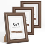 Natural Walnut 5x7 Picture Frames Mat to 4x6 Picture Display Set of 3,Original Wood Handcrafted 5x7 Wooden Photo Frame with Tempered Glass Graduation Family Wedding Pictures Tabletop & Wall Decor