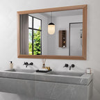 Amorho Bathroom Mirror, 48X32 Inch Wall Mirror, Walnut Wood Grain Metal Framed, Anti-Rust, Hang Horizontally/Vertically, Suitable for Vanity, Bedroom, Farmhouse, Bathroom