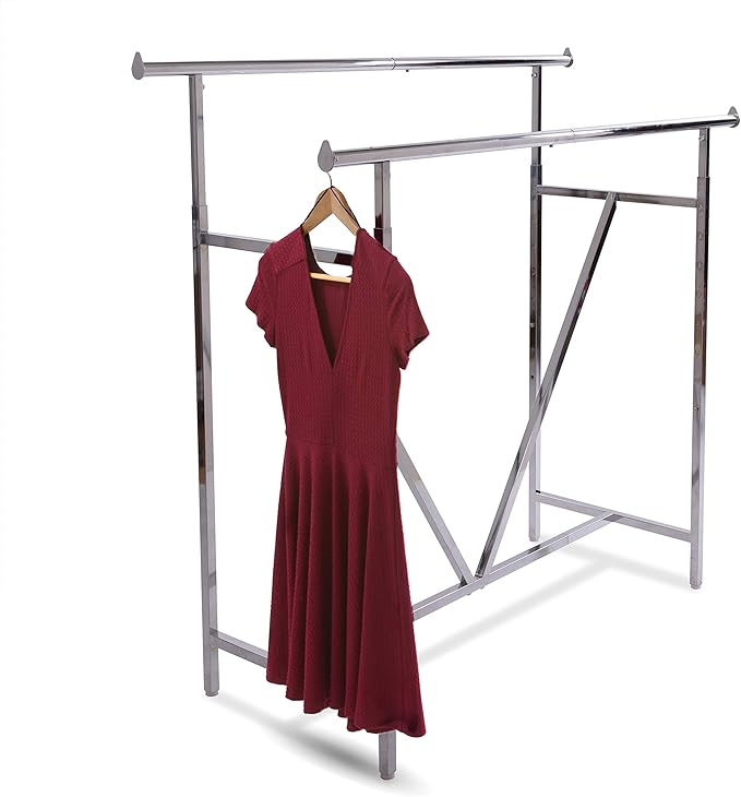 Econoco - Adjustable Heavy Duty Double Bar, Retail Clothing Rack, Rectangular Hangrail Rack w/V-Brace