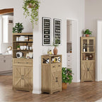 Natural Storage Cabinet with Doors and Shelves, Standing Kitchen Pantry Cabinet, Floor Storage Hutch Cupboard, Coffee Bar Station for Dining, Living Room, Home Office