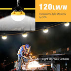 3-Prong 100FT Construction String Lights, IP65 Waterproof ETL Certified String Work Lights, 5000K Daylight 18AWG Wire Linkable Temporary Construction Lighting for Jobsite with 10 Bulbs & Hooks