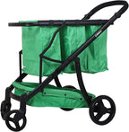 GreenCart Lightweight Cart with Reusable and Foldable 3 Bags Easy for Shopping and Carrying Groceries in Store (Black Frame + 3 Green Baskets)