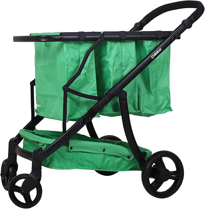 GreenCart Lightweight Cart with Reusable and Foldable 3 Bags Easy for Shopping and Carrying Groceries in Store (Black Frame + 3 Green Baskets)