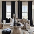Black 100% Blackout Curtains 84 Inches Long to Keep Heat Out, Black Linen Boho Drapes for Bedroom/Living Room Darkening Back Tab/Rod Pocket/Hook Thermal Insulated (2Panels Set Burg W50 xL84)