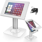 AboveTEK Anti-Theft iPad Kiosk Stand – POS iPad Security Stand & Locking Tablet Holder – Heavy Duty Base, 360° Swivel, 75° Tilt Bracket – Perfect for Retail Business (White)
