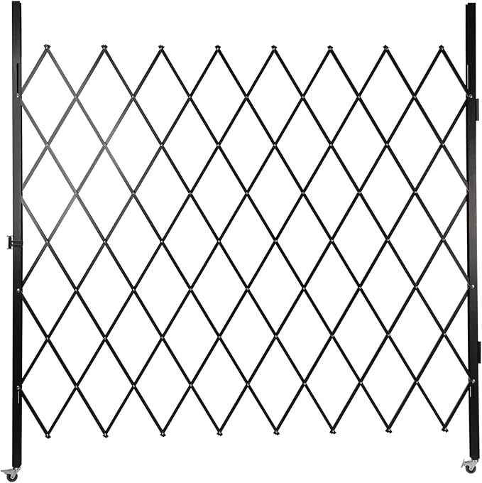 Single Folding Security Gate 7.22'Hx6.56'W Iron Accordion Security Gate Flexible Expanding Security Gate 360° Rolling Barricade Scissor Door with Padlock for Entry Security, Garage, Warehouse