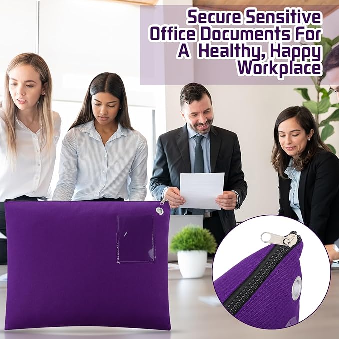 4 Pcs Interoffice Mailer Canvas Transit Sack Zipper Bag 18" x 14" Large Zipper Pouch with Grommet Interoffice Mail Bag (Purple)