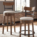 Signature Design by Ashley Valebeck Rustic Farmhouse Swivel Bar Stool – 24.5″ Counter Height, 360° Swivel Metal & Wood Frame, Polyester Upholstery – Brown