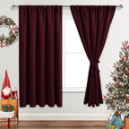JIUZHEN Blackout Curtains for Bedroom - Thermal Insulated Room Darkening Rod Pocket Curtains for Living Room, Set of 2 Panels with Tiebacks, 60 x 72 Inch Length, Burgundy