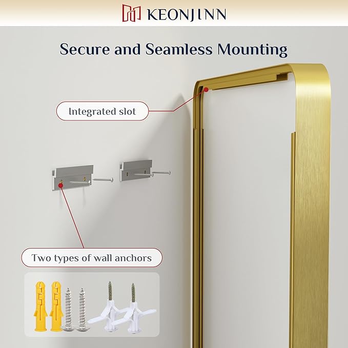 Keonjinn Brushed Gold Bathroom Mirror 72” x 36” Large Gold Bathroom Vanity Mirrors, Oversized Rounded Rectangle Mirror with Shatterproof HD Tempered Glass, Aluminum Alloy Frame(Horizontal/Vertical)