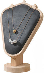 Natural Body Wood Necklace Display Stand with Gray Flannelette Soft Mat Necklace Holder Organizer Desktop Stand for Home Store Dresser-3.3"x5.8"x8.4"