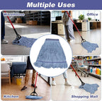 Commercial Mop Head Replacement for Rubbermaid: Wet Industrial Heavy Duty Large Blue Cotton Looped End String Mops Heads Refill 16oz Universal for Floor Cleaning - 6packs Washable Mopheads Bulk