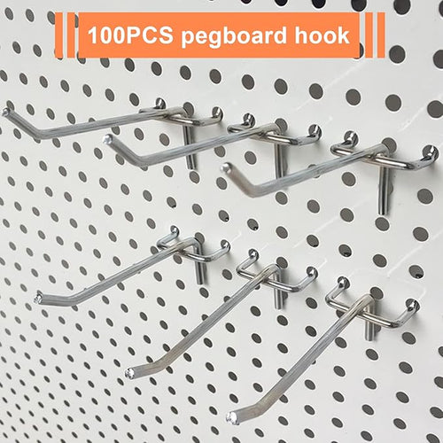 100 Pack Peg Board Hooks, 4 Inch Stainless Steel Pegboard Hooks, Shelving Display Hanging Peg Board Holders for 1/8 Pegboards for Garage, Office,Kitchen, Store