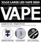 LED VAPE Sign for Business,32x10 inch Vape Smoke Sign Led for Window Wall Door w/Remote Control VapeSmoke Smoking Shop Store