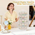 EsLuker.ly Earring Holder Organizer Rotating Display Tree Stand, Adjustable Height Earring Card Hanger Rack with 50 Hooks for Vendors Market Selling, 5 Tier Metal Jewelry Storage Tower, White