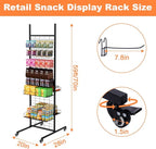 Retail Candy Display Rack, 70in Large Retail Display Shelf, Snack Rack Display Stand with Wheels and 50 Hooks, Removable Store Display Shelving Organizer Supermarket, Home, Kitchen
