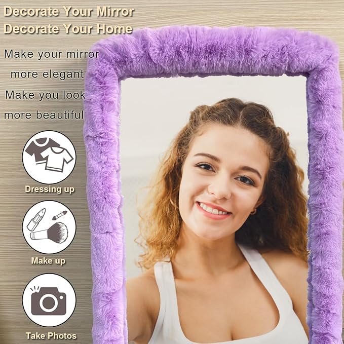 Fluffy Mirror Cover - 64"x21" Full Length Stretch Universal Ultra Soft Non-Slip Cover Warm Home Decor for Bedroom Cloakroom, Gift for Girls