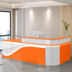 Modern Reception Desk – Front Desk, Reception Counter for Office, Checkout Counter, LED Lighting, Storage, Soft Close Drawers, Custom Logo, Fully Assembled (P,88IN)