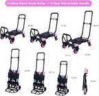 2 in 1 Folding Hand Truck,330LB Folding Dolly Cart with Wheels,Hand Truck Foldable with Telescoping Handle,Collapsible Portable Dolly with 2 Elastic Ropes for Moving(Pink)