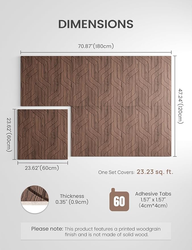 Large Felt Bulletin Board,Cork Board Alternative 70.87'' x 47.24'' Art Acoustical Wall Panels-6 Pack with 60 Adhesive Tabs,for Recording Studio/Home Offices-Walnut/Artistic