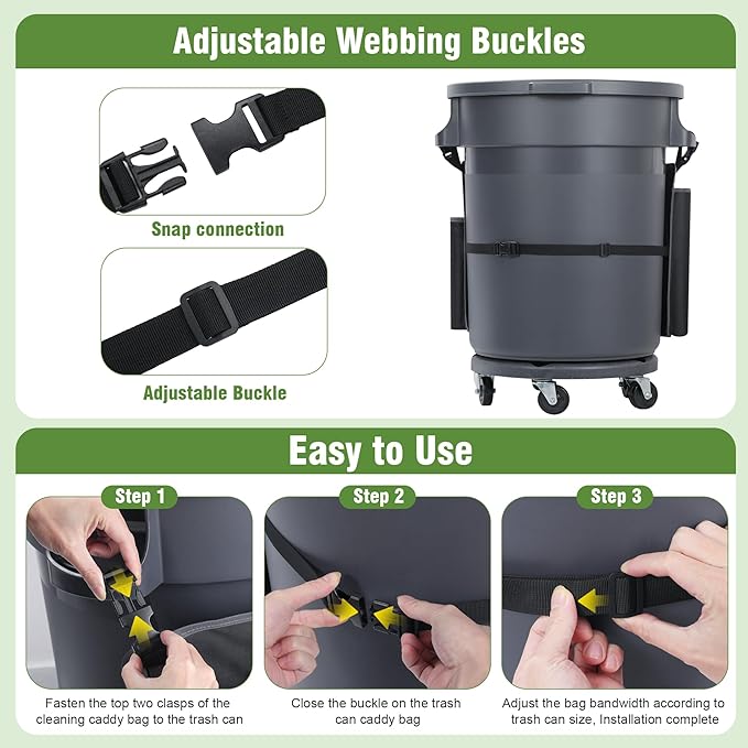 6PCS Trash Can Caddy Bags Fit 32-55 Gallon Garbage Bin, Garbage Bin Caddy Bag with 13 Pockets Compatible with Brute & Uline, Commercial Cleaning Supplies Organizer Bag & Janitorial Duties(6PCS)