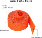 MECCANIXITY Braided Cable Sleeves Heat Shrinkable Fabric Sleeving, 3/8" 3ft Orange 2:1 Ratio Heat Shrinkable Cord Protector for Harness Cable, Network Cable Protection, Cable Management