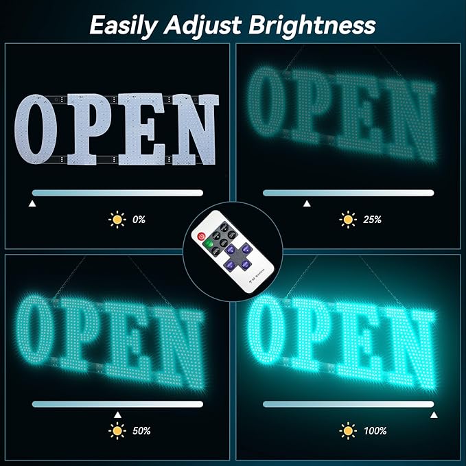 Large LED Open Signs for buiness with 13 Scene Modes, 30" x 10" Unique Design Ice Blue Open Sign for Business Hour Open Sign for Window Stores Retail and Restaurant