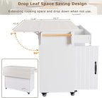 51" Moveable Kitchen Island with Trash Can Storage Cabinet, Kitchen Cart with Drop Leaf, Spice Rack, Towel Rack and Drawer, Rolling Kitchen Island on 5 Wheels with Adjustable Shelf,White