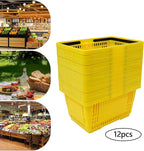12 Pack Commercial Shopping Baskets - 28L Black/Yellow/Green Nesting Stackable Bins with Invisible Handle for Retail, Supermarket, Warehouse Durable Store Basket (Yellow)