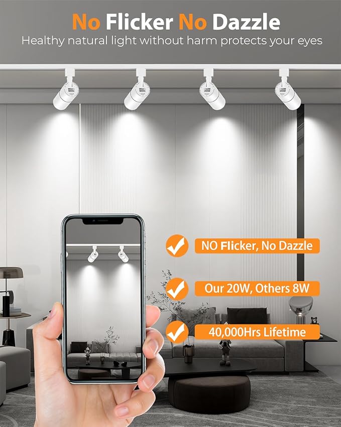 VANoopee 3-Color Zoomable 20W LED Track Lighting Heads H Type Track Light Heads Dimmable Bright Ceiling Spotlight Fixtures for Kitchen, 3000K 4000K 5000K Adjustable, CRI90+ 15°-60° 2000lm White 3 Pack