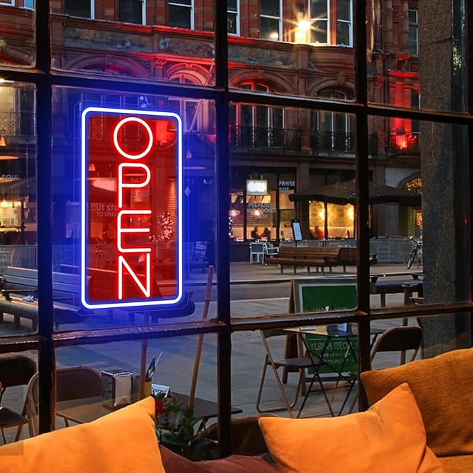 Open Signs for Business Ultra Bright LED Neon Open Signs for Business Storefront Window Glass Door Shop Store Florists Bar Salon Pubs with ON/OFF Switch (Blue/Red -Vertical, 32 Inch)