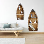 Aecipl Solid Wood Boat Shelf Decorative Nautical Wall Decor Beach Themed Bookcase Large Wooden 3-Tier Display Shelves for Home Kitchen Bedroom Living Room (31.4"+23.5" H)