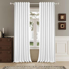 DUALIFE Blackout 96 Inches Long Pure White Curtains 2 Panel Set, Farmhouse Curtains for Living Room Darkening Thermal/Noise Reduction Textured Flax Linen Drape 8ft Rod Pocket&Back Tab 72W x 96L