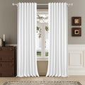 DUALIFE Pure White Linen Blackout Curtains 132 Inch Length 2 Panels Set for Living Room Bedroom Back Tab Thermal Insulated 100% Black Out Linen Drapes 11 ft Window Curtains 132 Inches Long