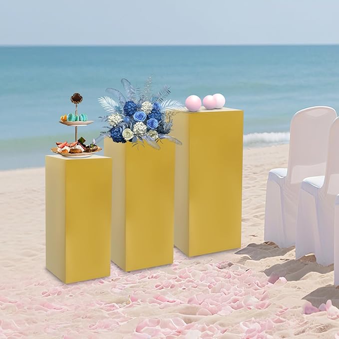 3Pcs Metal Pedestal Stand for Party, Large Gold Cake Stand, Pedestal Display Plinth Pillars for Wedding Ceremony Birthday Party Art Decor, Column Decorative Cube for Wedding Dessert Table Display