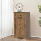 13 Gallons Tilt Out Trash Cabinet Freestanding Kitchen Trash Bin Cabinet Wood Garbage Recycling Cabinet with Hideaway Drawer Pet Proof Trash Can Holder for Kitchen Living Room, Dark Wood