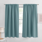 PONY DANCE Greyish Blue Curtains Light Block - Thermal Insulated Rod Pocket Draperies Energy Saving/Short Window Covering for Bedroom Bay Windows, 42 Wide by 45 inch Drop, Fluorescent Blue, 2 Panels