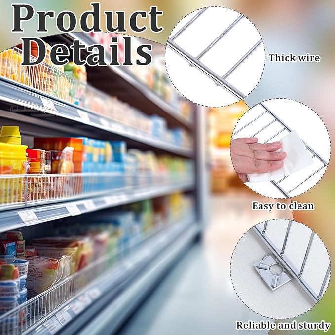 10 Pcs Retail Gondola Shelf Front Wire Fence Guard Rail 48" x 3" Sturdy Metal Supermarket Guardrail Chrome Commodity Organization Baffle Display Enhancer for Retail Stores Fruit Fresh Food