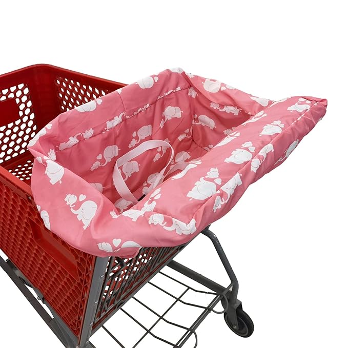Pozico Baby Shopping Cart Cover for Baby Girl or Boy, Machine Washable/Portable with Carry Bag-Pink White Elephant