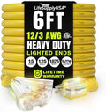 6ft Outdoor/Indoor Extension Cord 3-Outlet 12/3 Gauge Extra Heavy Duty ETL Listed, 3 Prong SJTW, Waterproof, Flexible Cold-Resistant Long Power Cord,15A 125V 1875W, Yellow by LifeSupplyUSA